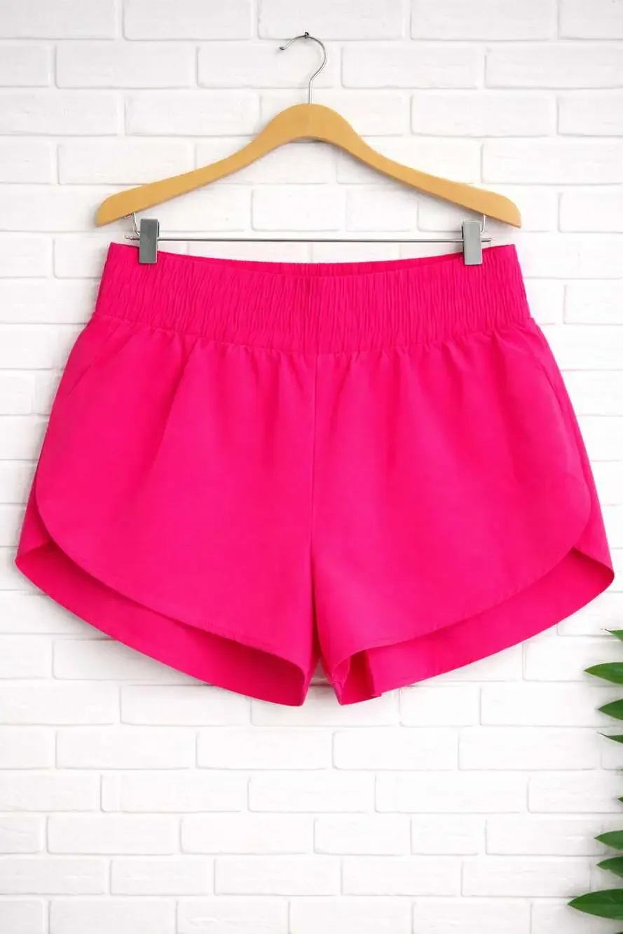 White Birch Neon Pink High Waisted Athletic Running Shorts Size XL